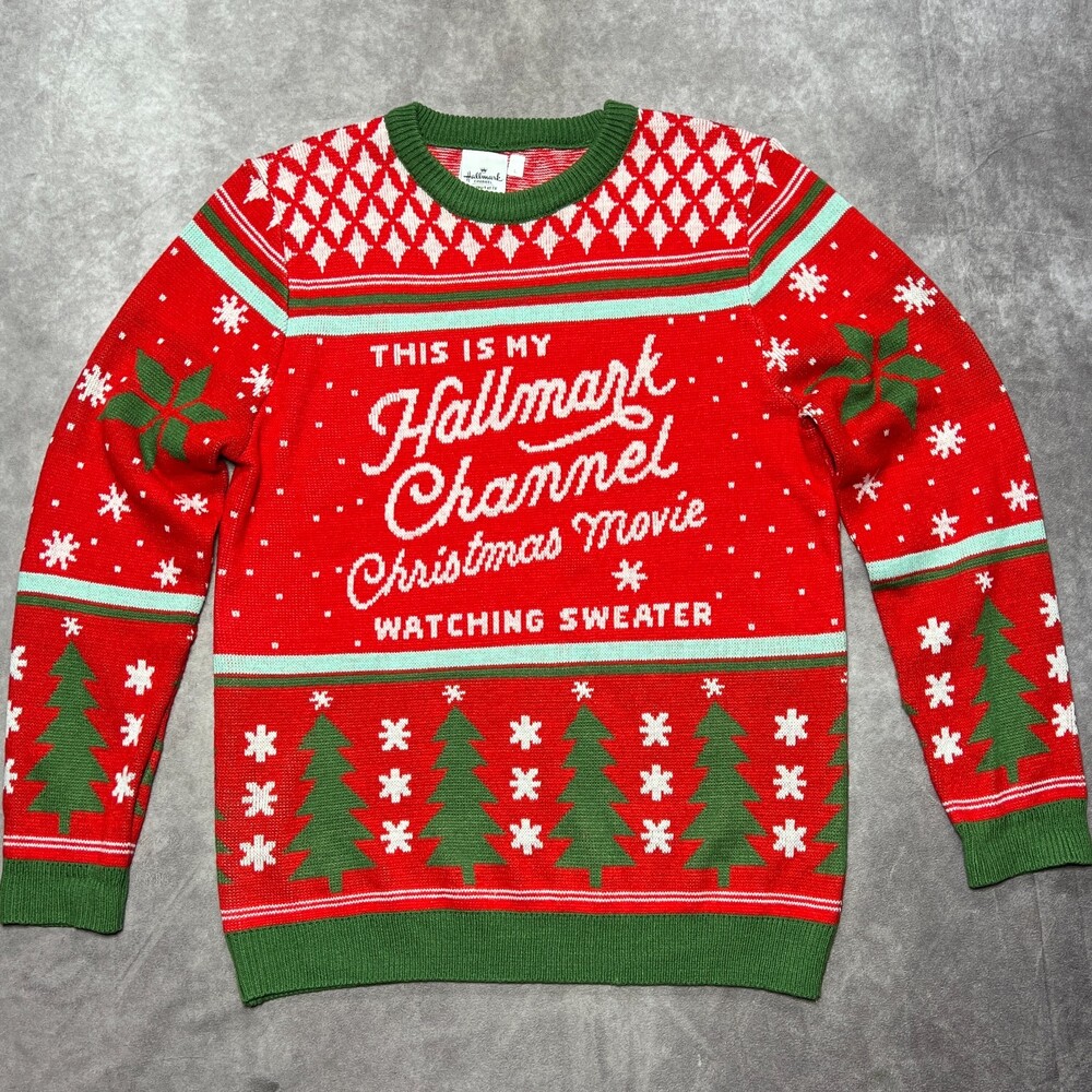 Hallmark Ugly Christmas Sweater Large Red Fair Isle Knit Movie Party Funny